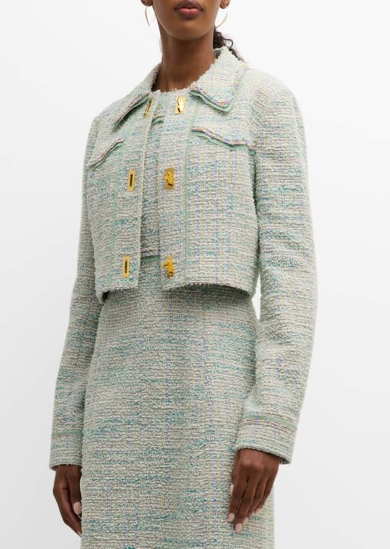 St. John Eyelash Tweed Single-Breasted Crop Jacket