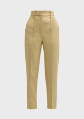 St. John High-Rise Slim-Leg Ankle Zip-Hem Metallic Twill Pants