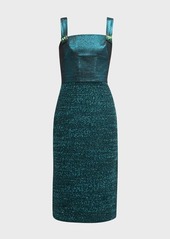 St. John Jewel-Button Metallic Italian Slub Tweed Sleeveless Dress