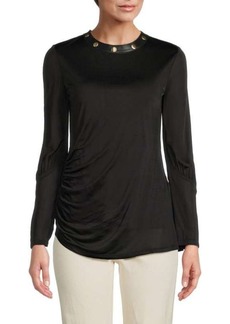 St. John Leather Trim Ruched Top