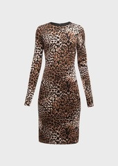 St. John Leopard Jacquard Side-Stripe Long-Sleeve Dress