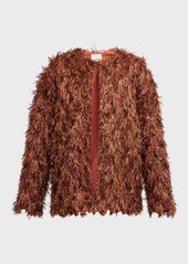St. John Metallic Sequin Faux-Fur Fringe Knit Jacket