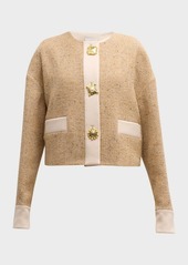 St. John Satin-Trim Button-Front Italian Tweed Jacket