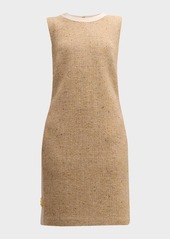 St. John Satin-Trim Button-Hem Tweed Sheath Dress