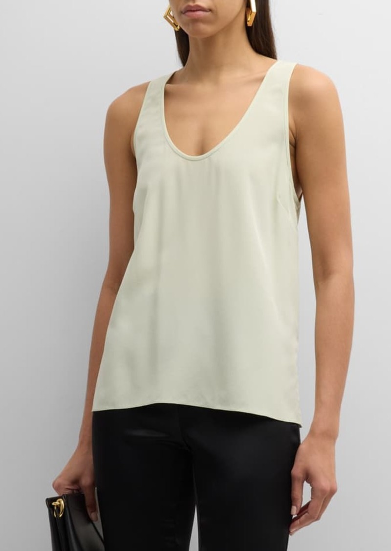 St. John Scoop-Neck Slits Silk Crepe De Chine Top