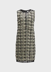 St. John Sleeveless Organza-Trim Metallic Slub Paillette Plaid Knit Dress