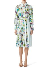 St. John Collection Astract Floral Print Belted Shirtdress