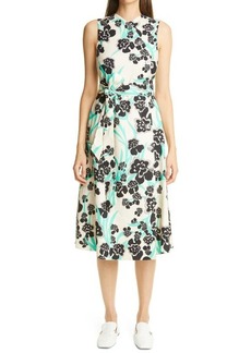 St. John Collection Belted Stretch Twill A-Line Dress