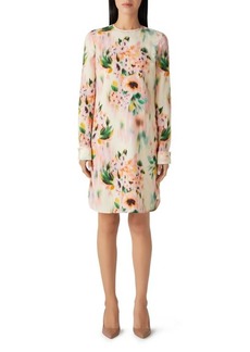 St. John Collection Blurred Floral Print Silk Blend Shift Dress