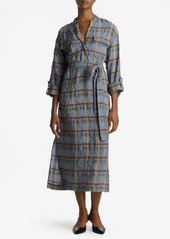 St. John Collection Check Belted Seersucker Midi Shirtdress