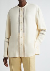 St. John Collection Crepe Back Satin Button-Up Shirt