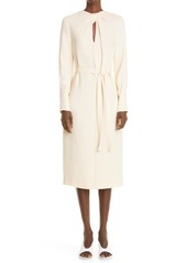 St. John Collection Draped Neck Long Sleeve Silk Georgette Dress in Chamomile at Nordstrom