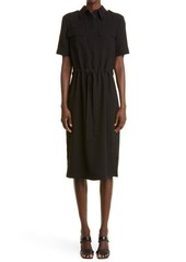 St. John Collection Drawstring Waist Crepe Midi Shirtdress