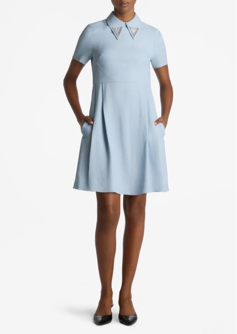 St. John Collection Embellished Point Collar A-Line Dress