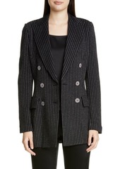 St. John Collection Evening Paillette Pinstripe Double Breasted Blazer in Caviar/Silver at Nordstrom