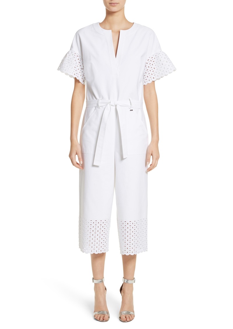 St. John Collection Eyelet Trim Stretch Twill Jumpsuit