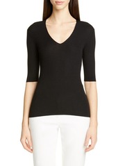 St. John Collection Fine Gauge Ribbed Sweater in Caviar at Nordstrom