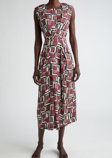 St. John Collection Geometric Print Sleeveless Knit Midi Dress