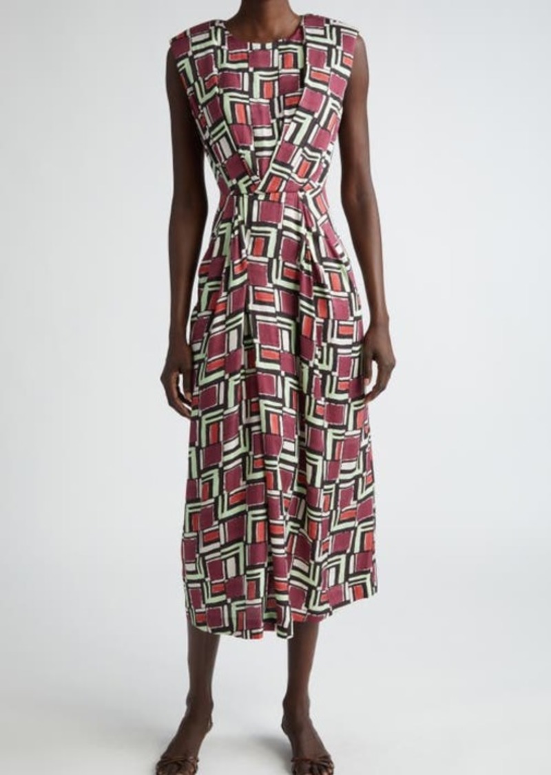 St. John Collection Geometric Print Sleeveless Knit Midi Dress