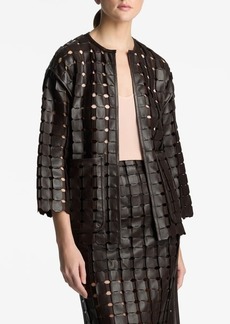 St. John Collection Geometric Woven Leather Jacket