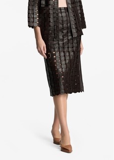 St. John Collection Geometric Woven Leather Skirt
