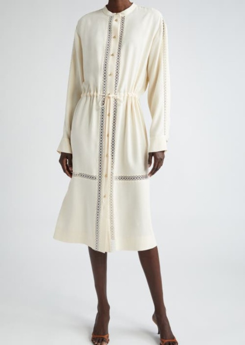 St. John Collection Lace Detail Long Sleeve Satin Back Crepe Dress