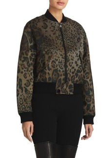 St. John Collection Leopard Print Cotton Blend Twill Bomber Jacket