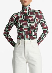 St. John Collection Nuda Painted Geometric Print Turtleneck Top