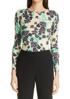St. John Collection Orchid Print Wool & Silk Sweater