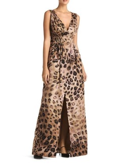St. John Collection Painted Leopard Print Maxi Dress