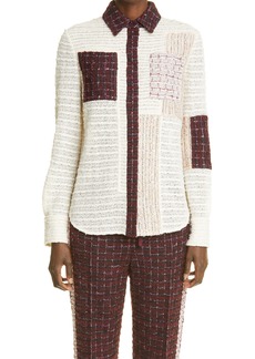 St. John Collection Patchwork Long Sleeve Knit Top in Ecrl Ecru/Raisin Multi at Nordstrom
