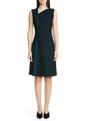 St. John Collection Refined Textured Herringbone Fit & Flare Dress in Petrol/Caviar Multi at Nordstrom