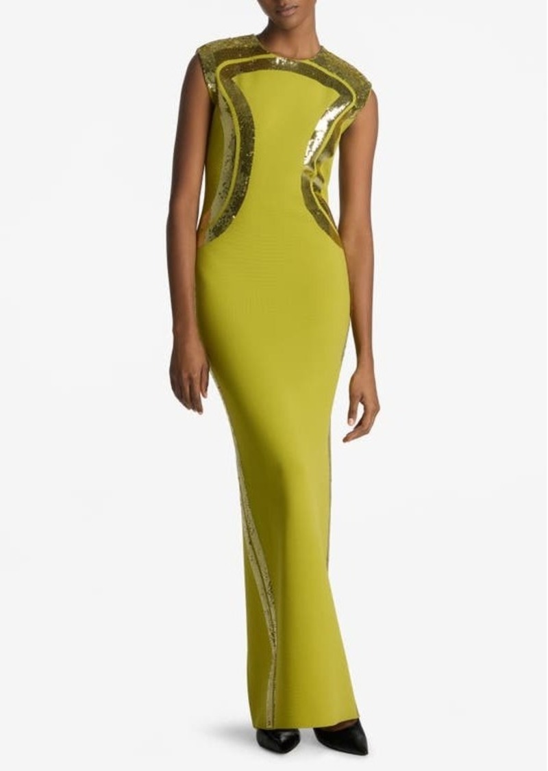 St. John Collection Sequin Embroidered Sleeveless Gown
