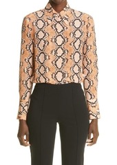 St. John Collection Snakeskin Print Button-Up Silk Shirt