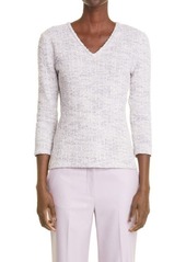 St. John Collection Stretch Bouclé Slub Knit V-Neck Sweater