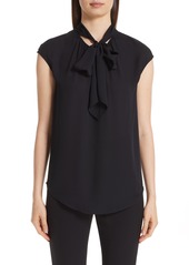 St. John Collection Tie Neck Double Silk Georgette Shell in Caviar at Nordstrom