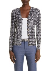 St. John Collection Tweed Print V-Neck Jersey Cardigan