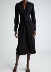 St. John Collection Twist Front Long Sleeve Crepe Back Satin Midi Shirtdress