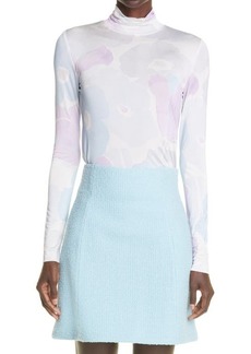 St. John Collection Watercolor Floral Print Turtleneck Top in Pale Blue Multi at Nordstrom