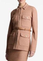 St. John Evening Belted Metallic Piqué Knit Jacket