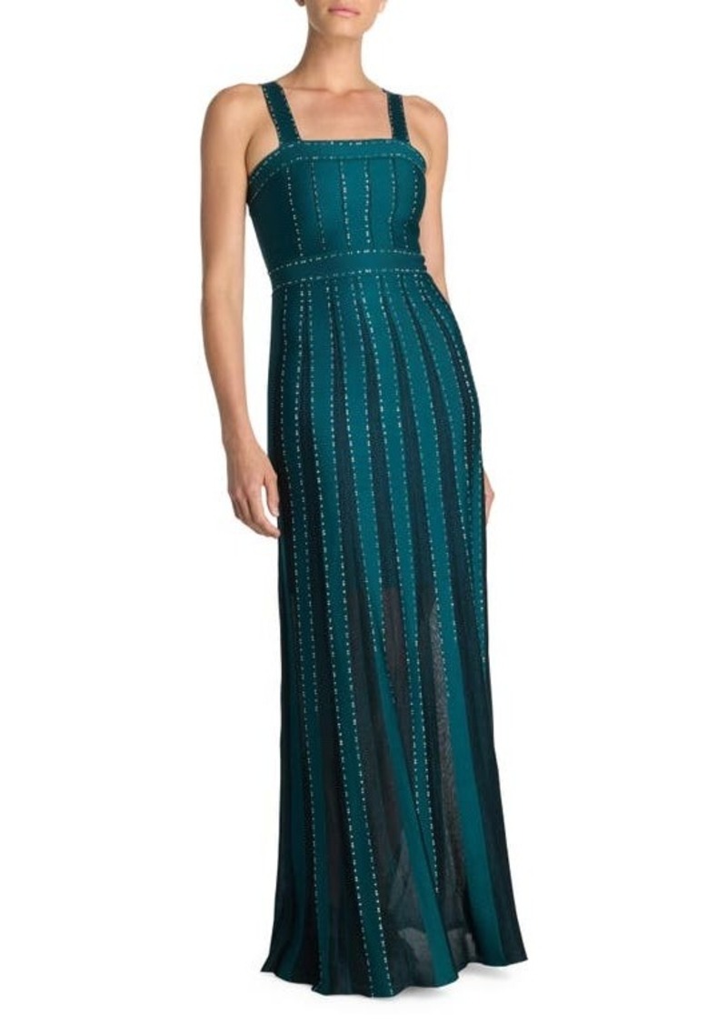 St. John Evening Crystal Embellished Mixed Knit Gown
