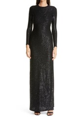 St. John Evening Sequin Open Back Long Sleeve Gown in Black at Nordstrom