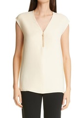 St. John Evening Tassel Zip Silk Georgette Top