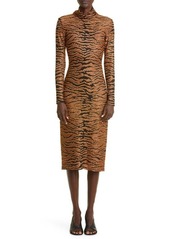St. John Evening Tiger Jacquard Cowl Neck Midi Dress