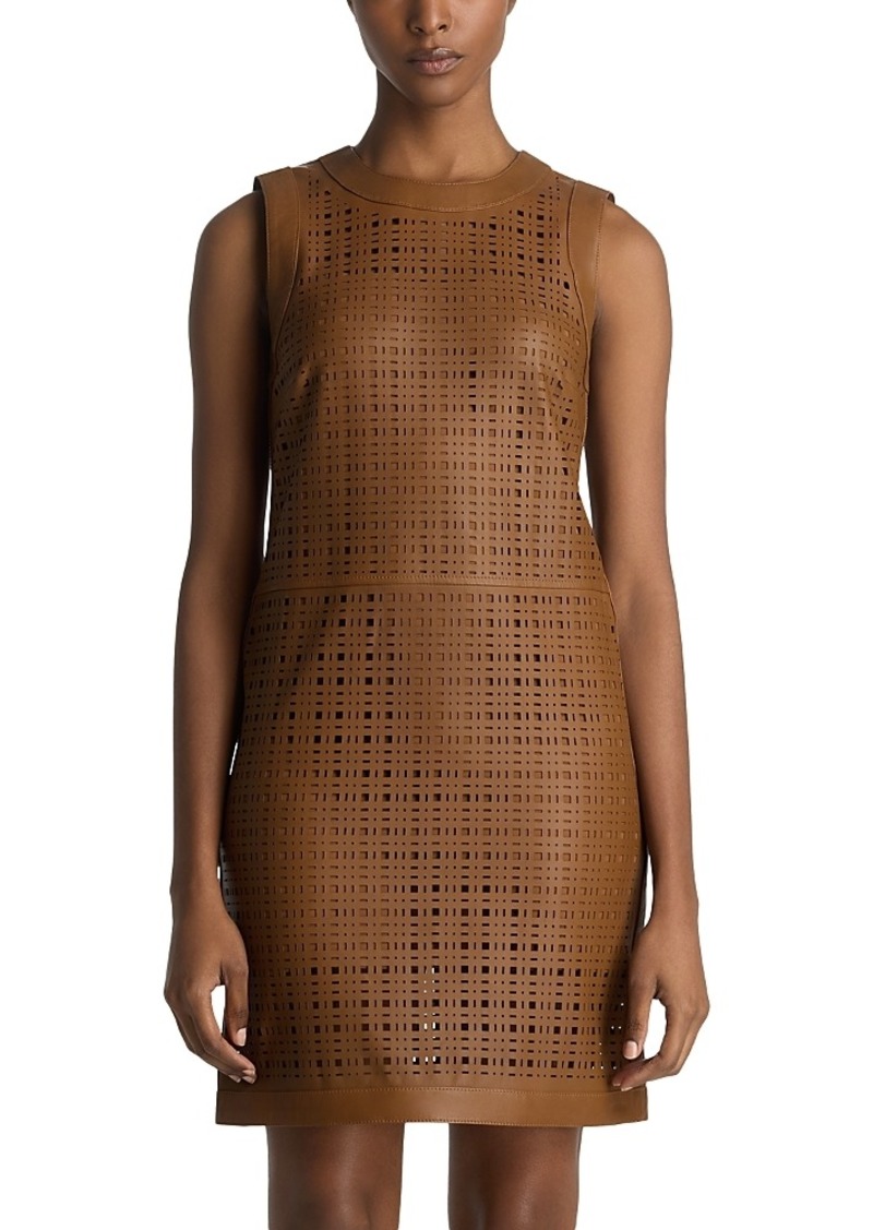 St. John Lasercut Leather Sheath Dress