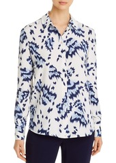 St. John Painted-Butterfly Print Collared Blouse