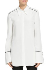 St. John Stretch Silk Contrast Piped Blouse