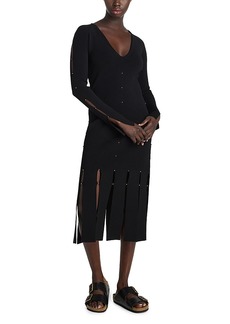 St. John Studded Cutout Knit Midi Dress