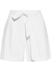 St. John Woman Belted Pleated Cotton-seersucker Shorts White