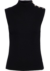 St. John Woman Button-detailed Ribbed-knit Top Black